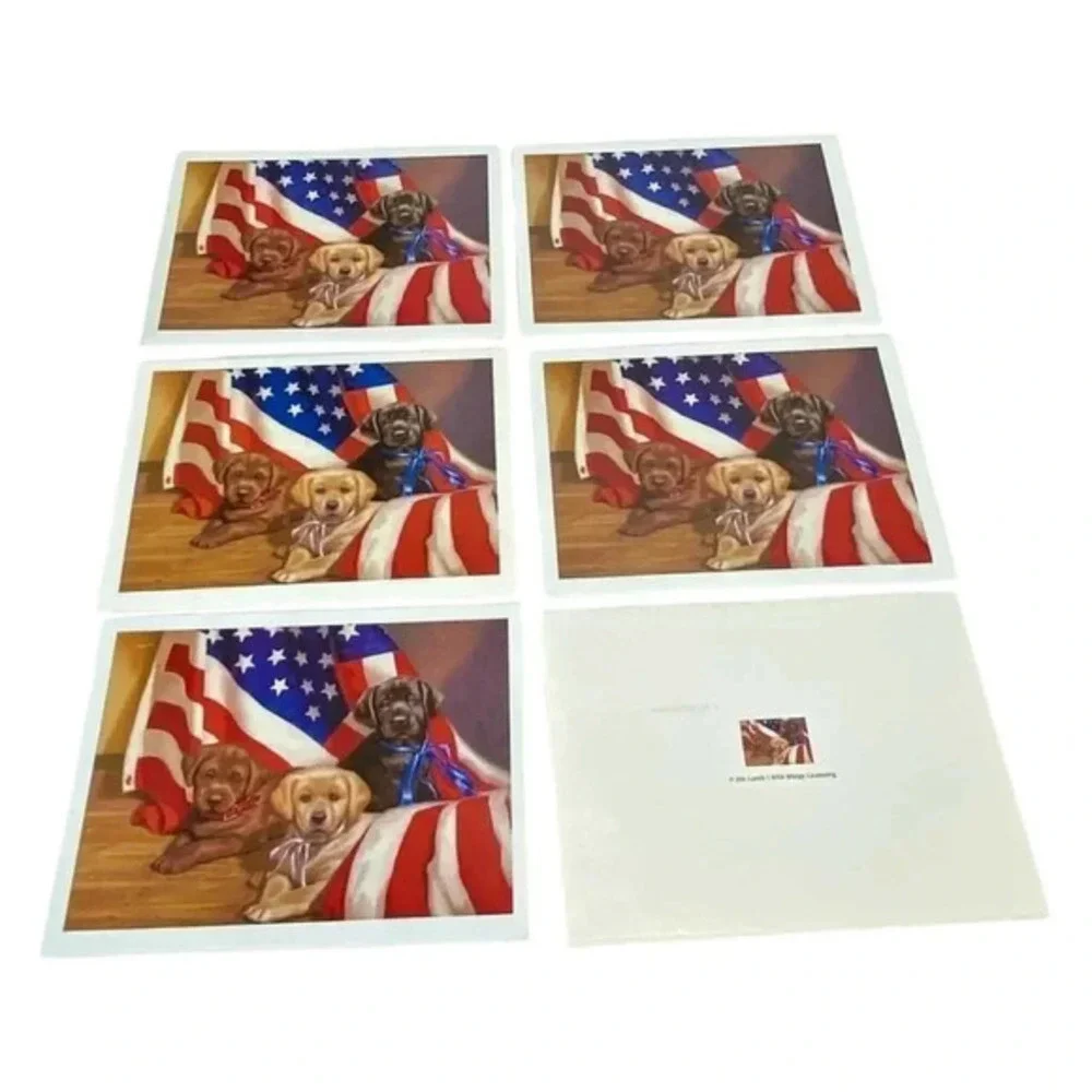 Wild Wings Jim Lamb American Puppy Dogs Patriotic Blank Note Cards Lot Vintage